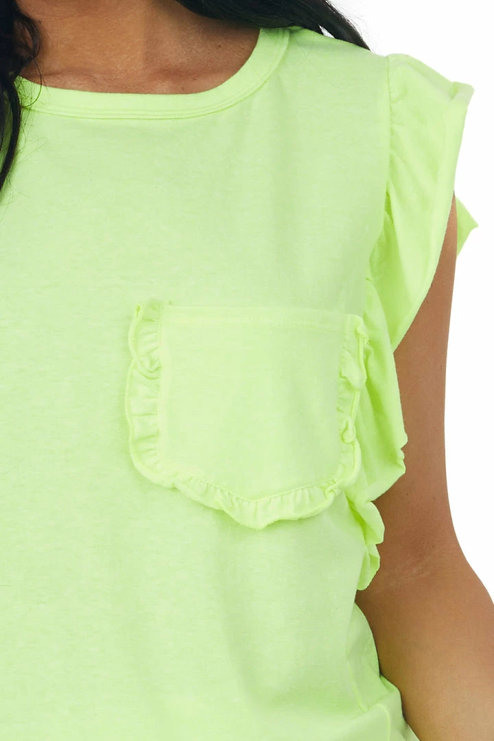 BiBi Neon Lime Ruffle Sleeve Knit Top With Pocket 10 BiBi Neon Lime Ruffle Sleeve Knit Top With Pocket