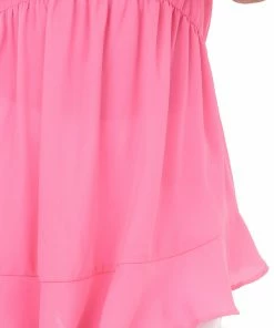 Caramela Neon Pink Ruffle Hem Flowy Babydoll Tank Top Tops