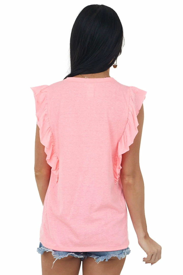 BiBi Neon Pink Ruffle Sleeve Knit Top With Pocket Tops 7 BiBi Neon Pink Ruffle Sleeve Knit Top With Pocket Tops