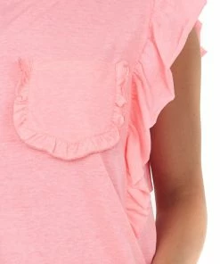 BiBi Neon Pink Ruffle Sleeve Knit Top With Pocket Tops 13 BiBi Neon Pink Ruffle Sleeve Knit Top With Pocket Tops