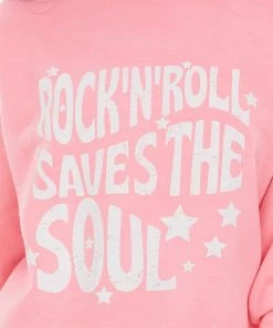 Sweet Claire Tops Neon Pink 'Rock N Roll' Graphic Sweatshirt