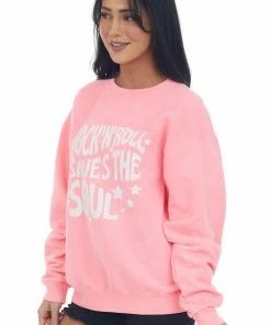 Sweet Claire Tops Neon Pink 'Rock N Roll' Graphic Sweatshirt