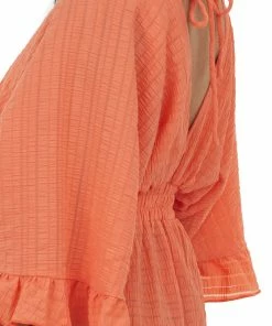 Glam Dresses Neon Salmon Surplice Kimono Sleeves Mini Dress