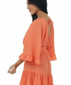 Glam Dresses Neon Salmon Surplice Kimono Sleeves Mini Dress