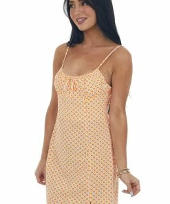 Lush Clothing Dresses Neon Tangerine Daisy Print Cami Mini Dress
