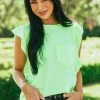 BiBi Neon Lime Ruffle Sleeve Knit Top With Pocket 1 BiBi Neon Lime Ruffle Sleeve Knit Top With Pocket