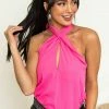 Glam Tops Neon Magenta Halter Neck Chest Cut Out Blouse