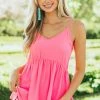 Caramela Neon Pink Ruffle Hem Flowy Babydoll Tank Top Tops