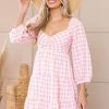Entro Dresses Neon Punch Gingham Babydoll Tiered Short Dress