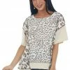 BiBi Nude Leopard Print Colorblock Short Sleeve Top Tops