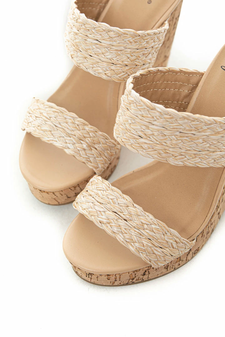 FORTUNE DYNAMIC Shoes Nude Braided Straw Faux Wood Platform Wedges 9 FORTUNE DYNAMIC Shoes Nude Braided Straw Faux Wood Platform Wedges