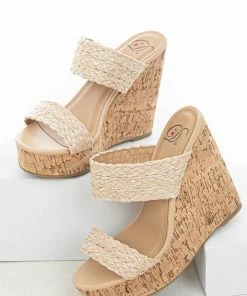 FORTUNE DYNAMIC Shoes Nude Braided Straw Faux Wood Platform Wedges 15 FORTUNE DYNAMIC Shoes Nude Braided Straw Faux Wood Platform Wedges