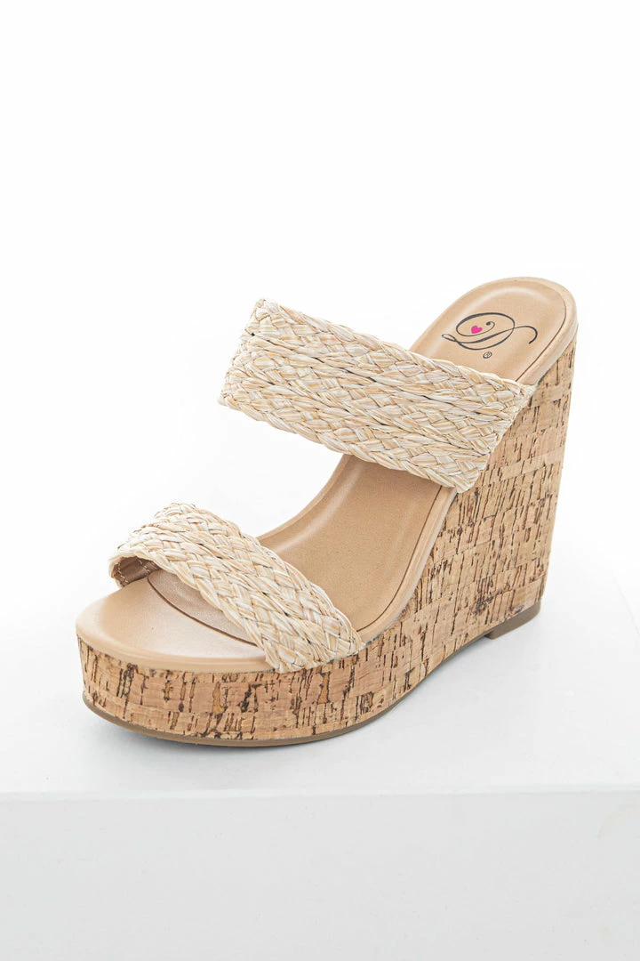 FORTUNE DYNAMIC Shoes Nude Braided Straw Faux Wood Platform Wedges 4 FORTUNE DYNAMIC Shoes Nude Braided Straw Faux Wood Platform Wedges