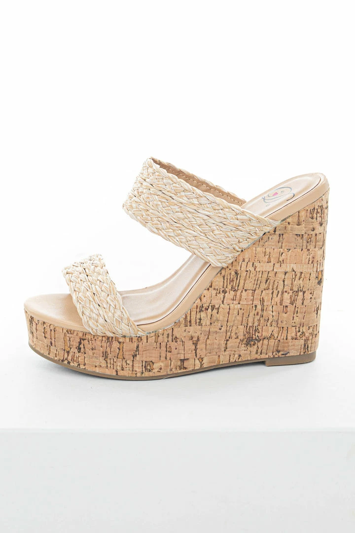 FORTUNE DYNAMIC Shoes Nude Braided Straw Faux Wood Platform Wedges 5 FORTUNE DYNAMIC Shoes Nude Braided Straw Faux Wood Platform Wedges