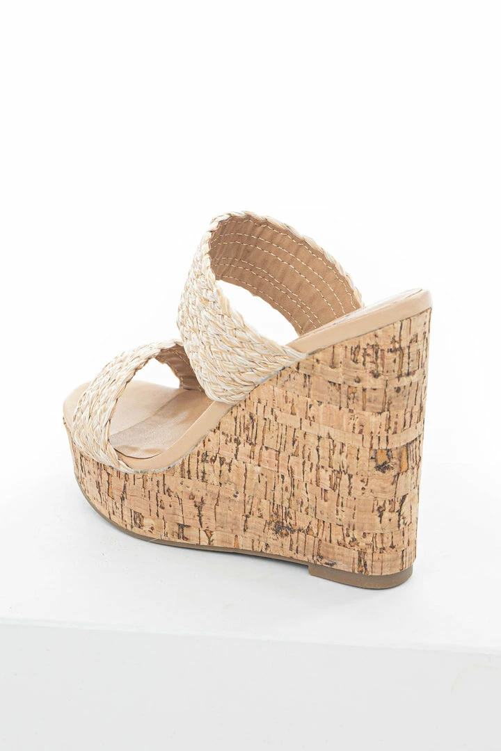 FORTUNE DYNAMIC Shoes Nude Braided Straw Faux Wood Platform Wedges 7 FORTUNE DYNAMIC Shoes Nude Braided Straw Faux Wood Platform Wedges