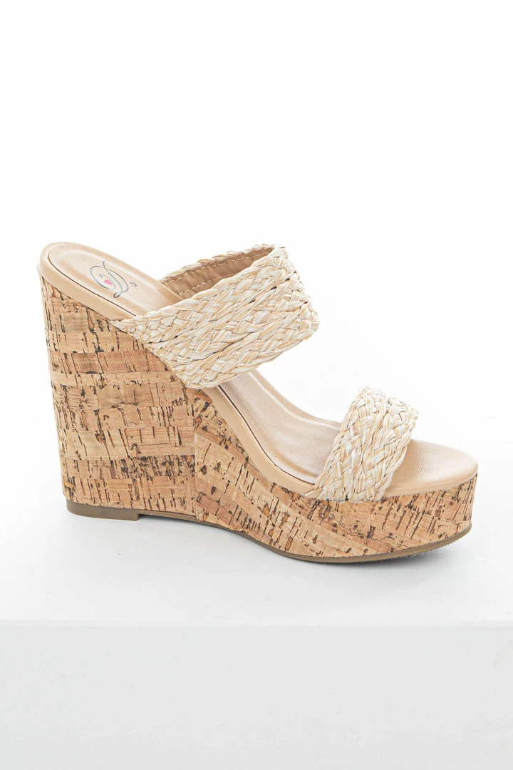 FORTUNE DYNAMIC Shoes Nude Braided Straw Faux Wood Platform Wedges 6 FORTUNE DYNAMIC Shoes Nude Braided Straw Faux Wood Platform Wedges