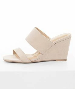 Chinese Laundry Shoes Nude Double Strap Slip On Cushioned Wedges