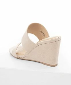 Chinese Laundry Shoes Nude Double Strap Slip On Cushioned Wedges