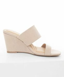 Chinese Laundry Shoes Nude Double Strap Slip On Cushioned Wedges