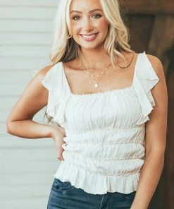 143 Story Nude Frill Ruched Flutter Sleeve Bodysuit Tops