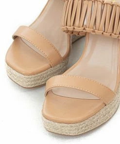 FORTUNE DYNAMIC Nude Leather Interlaced Strap Espadrille Wedge