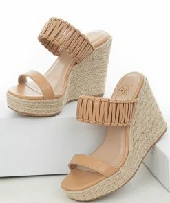 FORTUNE DYNAMIC Nude Leather Interlaced Strap Espadrille Wedge