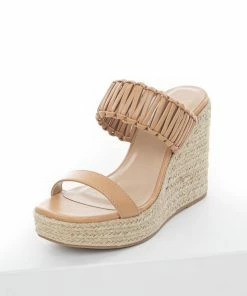FORTUNE DYNAMIC Nude Leather Interlaced Strap Espadrille Wedge