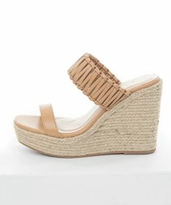 FORTUNE DYNAMIC Nude Leather Interlaced Strap Espadrille Wedge