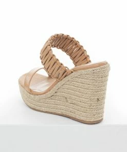 FORTUNE DYNAMIC Nude Leather Interlaced Strap Espadrille Wedge