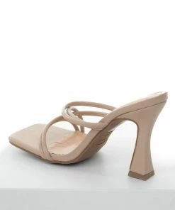 Let's See Style Nude Pleather Square Toe Strappy Spool Heels