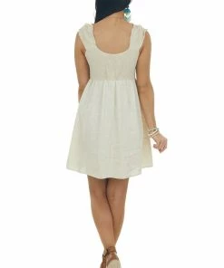 Umgee Oatmeal Cap Sleeve Textured Woven Mini Dress