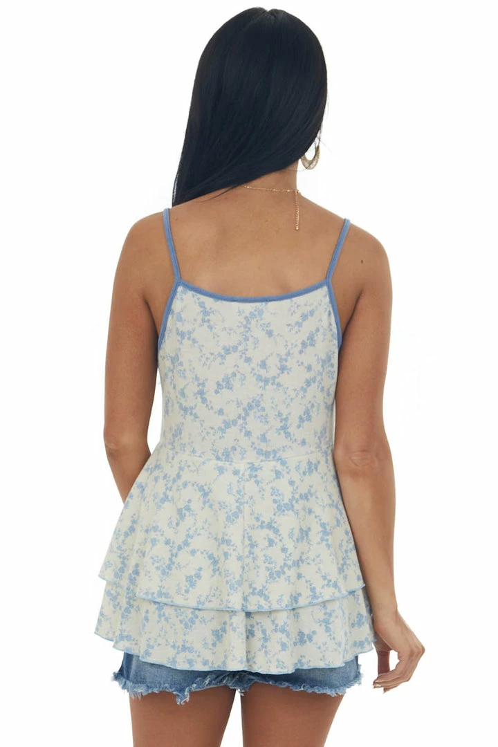 SugarFox Oatmeal Floral Print Ruffle Tiered Knit Tank Top 7 SugarFox Oatmeal Floral Print Ruffle Tiered Knit Tank Top