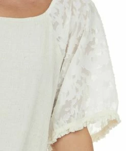 Umgee Oatmeal Floral Textured Mesh Sleeve Blouse