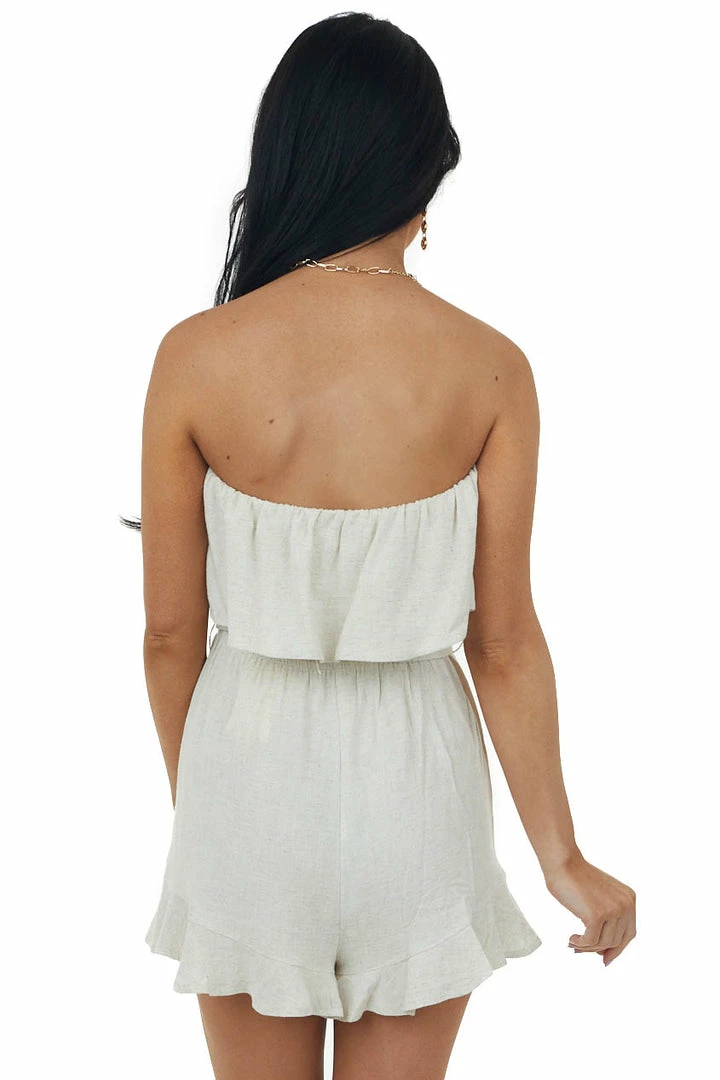 Allie Rose Dresses Oatmeal Strapless Ruffle Romper With Belt Tie 7 Allie Rose Dresses Oatmeal Strapless Ruffle Romper With Belt Tie