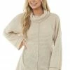 BiBi Oatmeal Waffle Knit Long Sleeve Top With Cowl Neckline