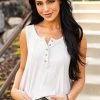 Davi & Dani Tops Oatmeal Henley Flowy Ribbed Knit Tank Top