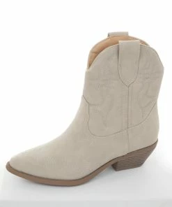 FORTUNE DYNAMIC Shoes Oatmeal Western Style Pointed Toe Booties