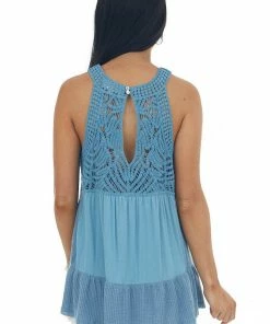 Listicle Ocean Crochet Babydoll Flowy Knit Tank Top