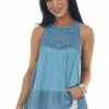 Listicle Ocean Crochet Babydoll Flowy Knit Tank Top