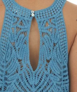 Listicle Ocean Crochet Babydoll Flowy Knit Tank Top