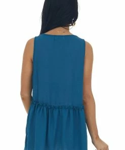 Haptics Ocean Frilled Drop Waist V Neck Woven Tank Top Tops