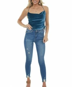 She + Sky Tops Ocean Halter Cowl Neck Open Back Velvet Tank 22 She + Sky Tops Ocean Halter Cowl Neck Open Back Velvet Tank