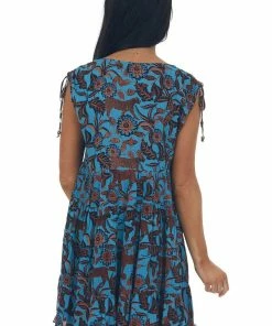 ANGIE Ocean And Spice Floral Tie Strap Babydoll Dress Dresses