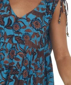 ANGIE Ocean And Spice Floral Tie Strap Babydoll Dress Dresses