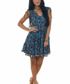 ANGIE Ocean And Spice Floral Tie Strap Babydoll Dress Dresses