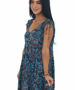 ANGIE Ocean And Spice Floral Tie Strap Babydoll Dress Dresses