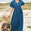 Haptics Dresses Ocean Cinch Waist Flutter Sleeve Maxi Dress