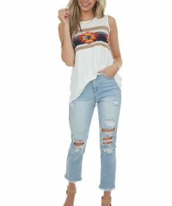 HEIMISH Off White Aztec Print Stretchy Muscle Knit Tee 12 HEIMISH Off White Aztec Print Stretchy Muscle Knit Tee