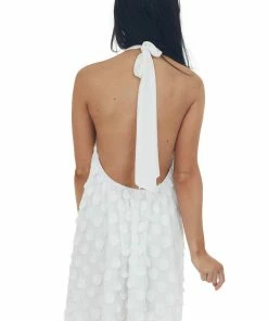 Flying Tomato Dresses Off White Circle Textured Backless Short Dress