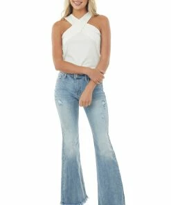 BiBi Off White Criss Cross Neck Ribbed Knit Top 10 BiBi Off White Criss Cross Neck Ribbed Knit Top